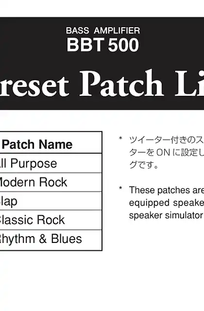 yamaha雅马哈BBT500-115_BB5500-110 Patch List